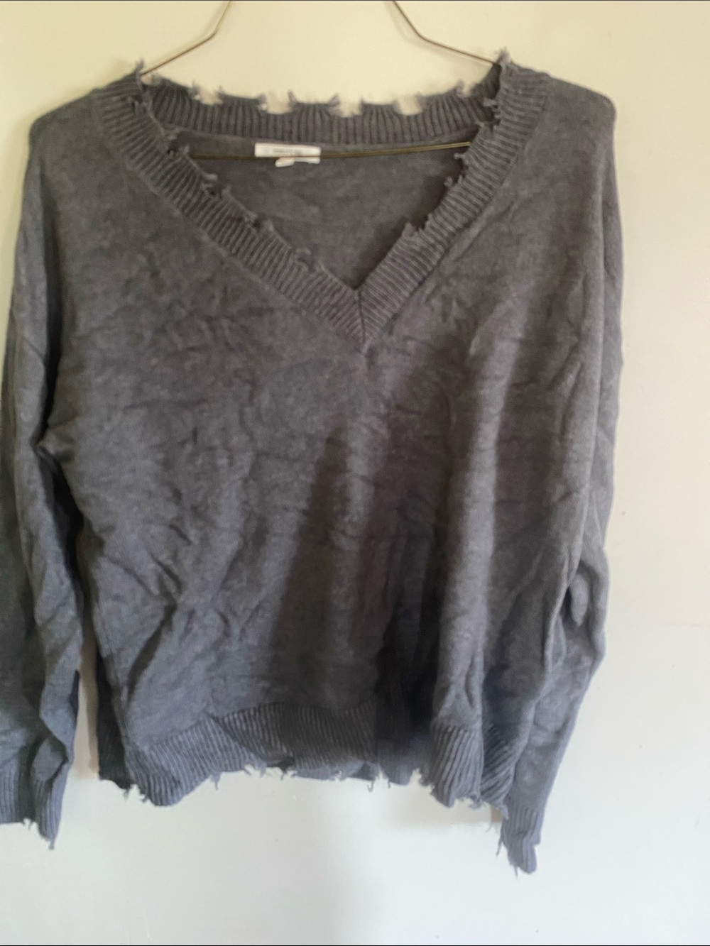 Maurices Women's Distressed V-Neck Sweater in Gray